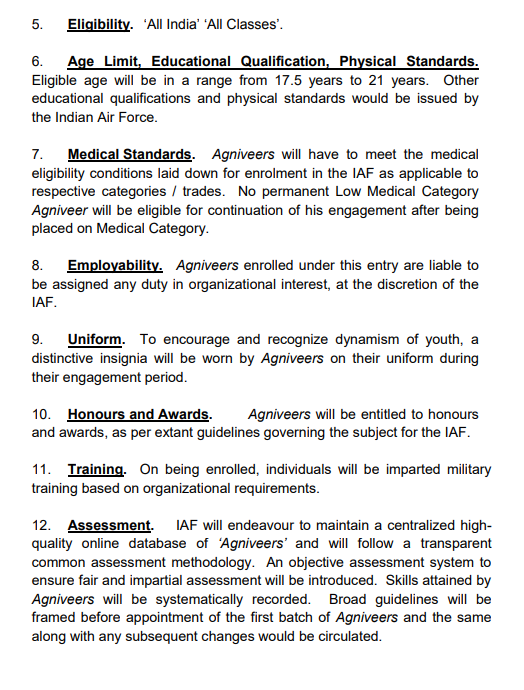 भारतीय वायु सेना ने Agnipath Recruitment Scheme के लिए पात्रता, लाभ एवं अन्य जानकारी का विवरण विवरण साझा किया.