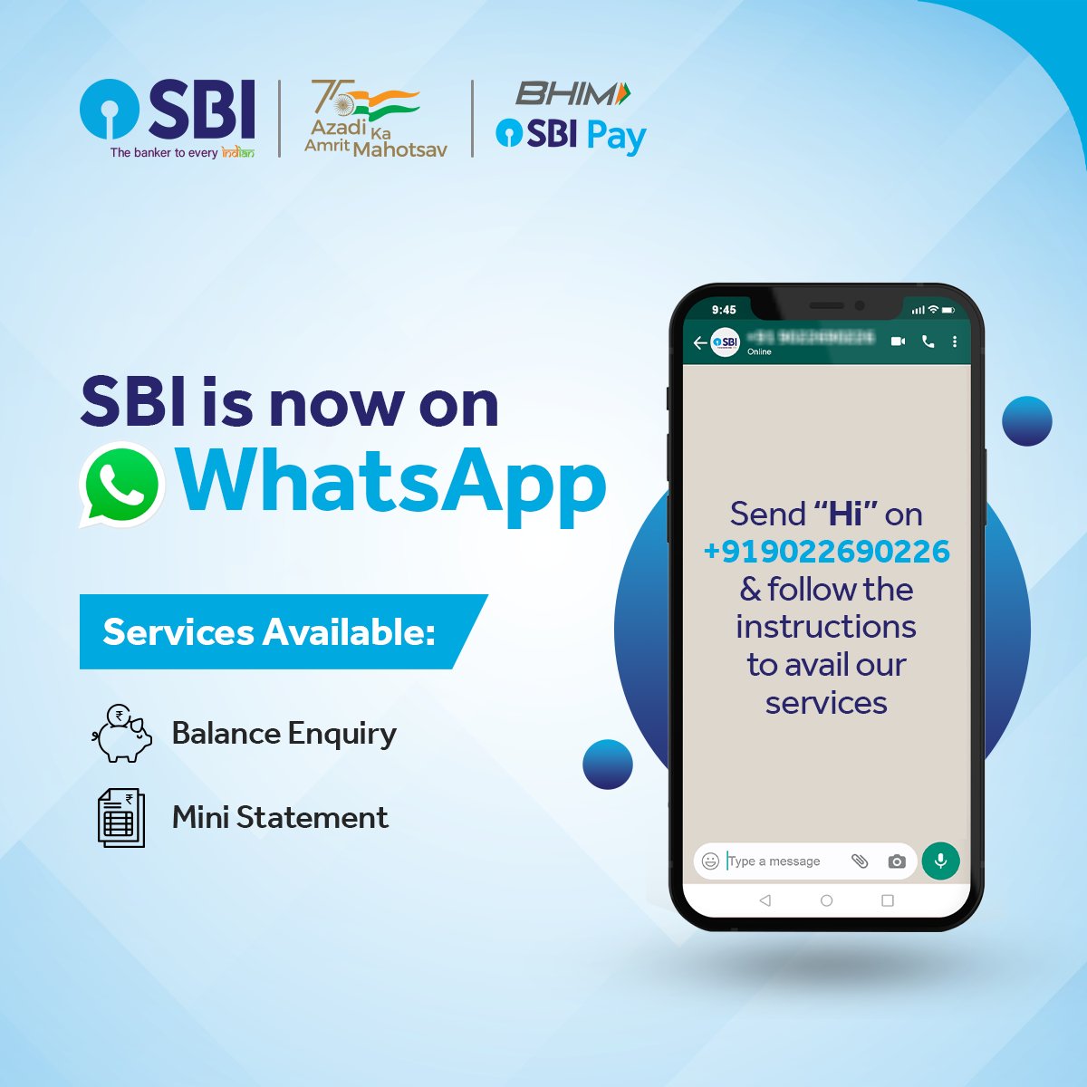 SBI WhatsApp Banking Services : SBI यूजर्स अब WhatsApp के माध्यम से बैंक अकाउंट बैलेंस चेक कर सकते हैं.