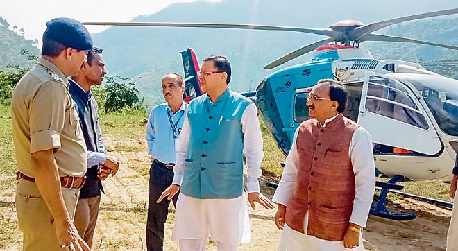 Uttarakhand CM Pushkar Singh Dhami oversees rescue operations in Pauri Garhwal district. PTI