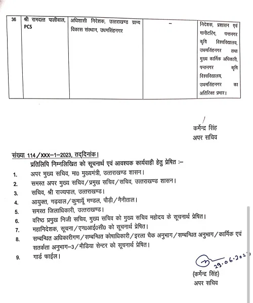 Uttarakhand IAS-PCS Transfer Update