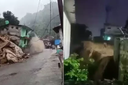 Nainital Landslide : भूस्खलन के कारण दो मंजिला घर गिरा.