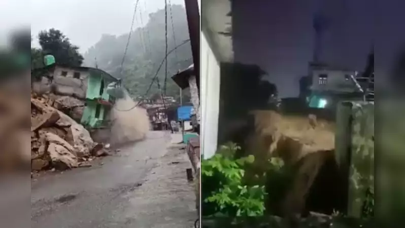 Nainital Landslide : भूस्खलन के कारण दो मंजिला घर गिरा.