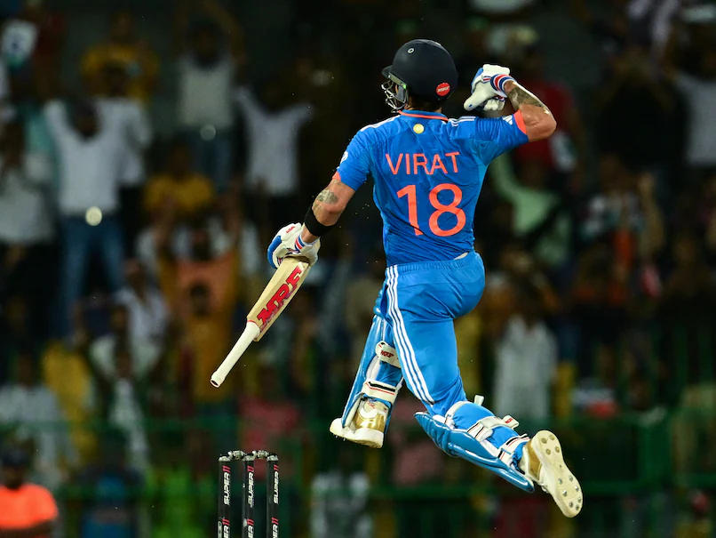 Virat Kohli celebrates after reaching the century mark against Pakistan in Asia Cup 2023