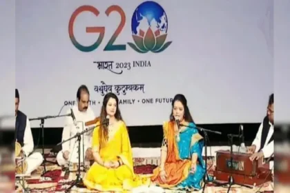 Uttarakhand Folk in G20 Summit : Jyoti Sisters' Enchant the G20 Summit with Uttarakhand's Folk Melodies at Bharat Mandapam .